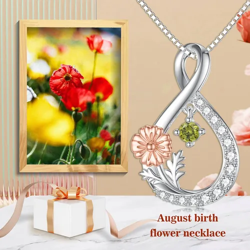 Vista 6 de TOUPOP Collares de flores de nacimiento de plata de ley 925 delicados collares con dije floral infinito para el mes de nacimiento de flores regalos