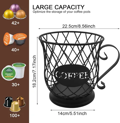 Vista 4 de Cesta de almacenamiento de cápsulas de café, organizador de gran capacidad para portavasos K Sturdy Iron Coffee Pod Organizer,Versatile Pods