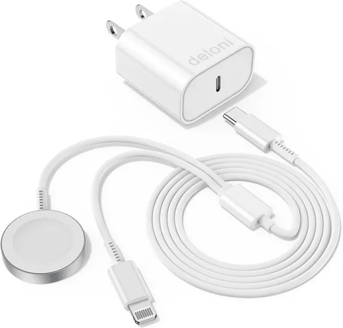 Vista 8 de Cargador de Apple Watch, cable de carga magnético USB C 2 en 1 y cable USB-C a L de 6 pies con bloque tipo C, carga rápida i-Watch Series Negro
