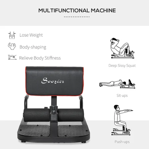 Vista 6 de Soozier 3-in-1 Padded Push Up Sit Up Deep Sissy Squat Machine Home Gym Fitness Equipment Negro