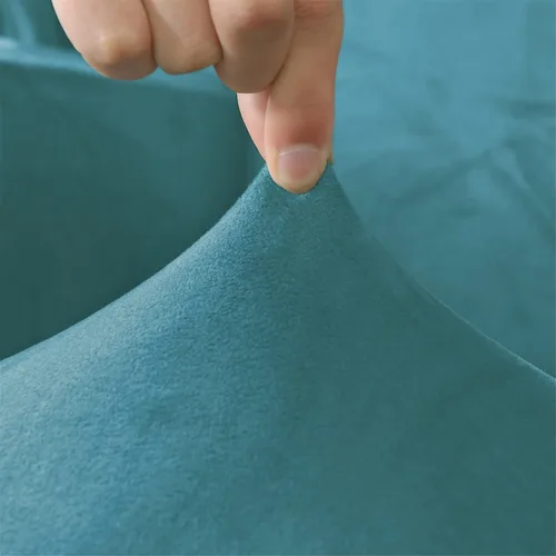 Vista 4 de Juego de 2 fundas elásticas de terciopelo para reposabrazos, sillas y sofás, fundas para sofá reclinable, antideslizantes, suaves y lavables, Azul