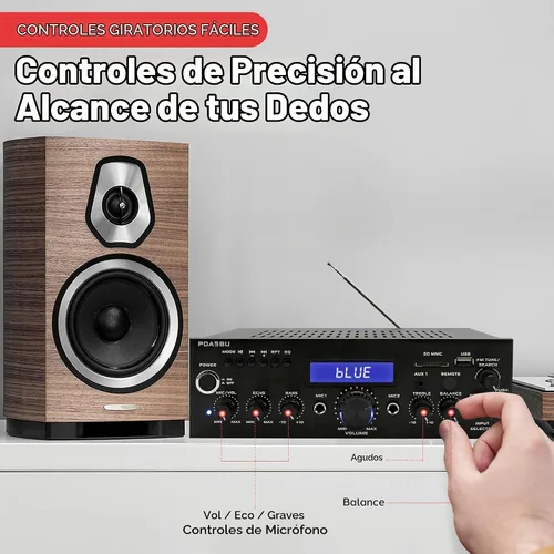 Vista 6 de Amplificador estéreo Pyle con Bluetooth y Radio AM/FM MP3/USB/AUX 200 W (pda5bu)
