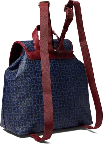 Vista 2 de Tommy Hilfiger Kennedy II - Mochila con solapa para mujer con monograma cuadrado recubierto, Tommy Azul MarinoCarbón Azul, Kennedy Ii - Mochila