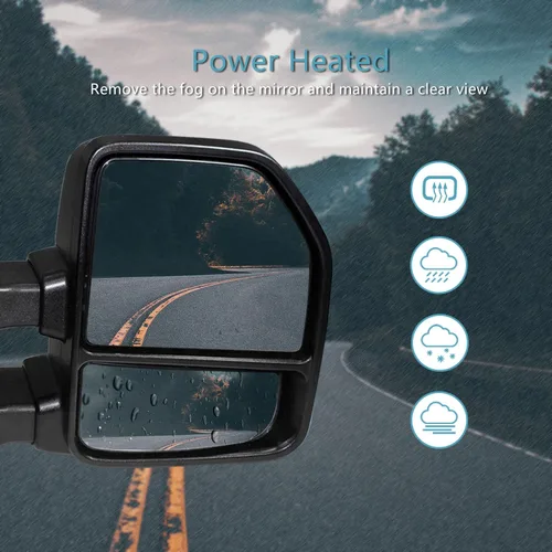 Vista 4 de AERDM Nuevo par de espejos de remolque con carcasa negra, compatible con Ford F150 2015 2016 2017 2018 2019 2020 Ford F150 Pickup Truck Retrovisores