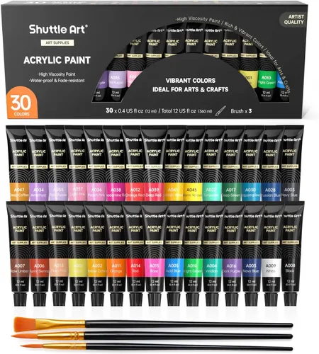 Vista 10 de Juego de pintura acrílica Shuttle Art, 16 tubos de 12 ml, calidad de artista, pigmentos ricos no tóxicos, colores ideales para niños, adultos