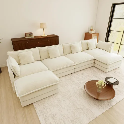 Vista 73 de Sofá Loveseat Grande en Beige y Blanco de 194.8 cm, Sofás Seccionales de 2 Plazas Grandes para Sala de Estar, Sofá Seccional Modular de Tela
