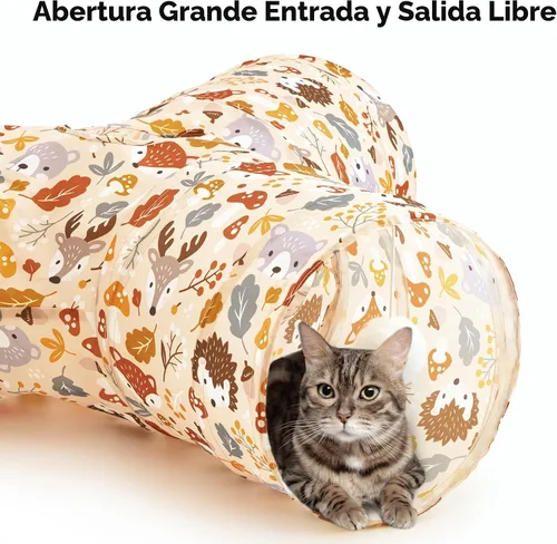 Vista 4 de Tempcore Túnel para gatos con tubo de juguete, túneles plegables de 3 vías para gatos, túneles para mascotas aburridas con agujero y pelota, juguete