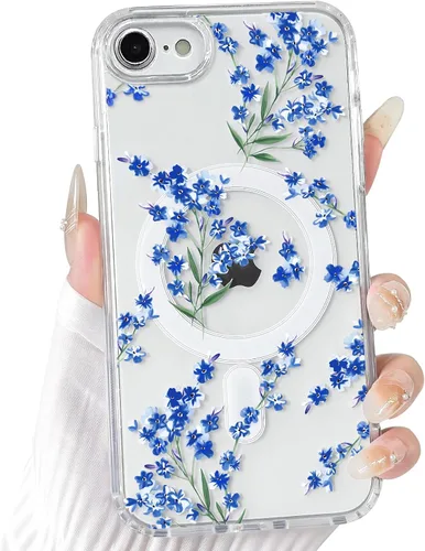 Vista 70 de NITITOP Funda magnética transparente compatible con iPhone 14 Plus/15 Plus, compatible con MagSafe lindas flores, hojas florales para mujeres