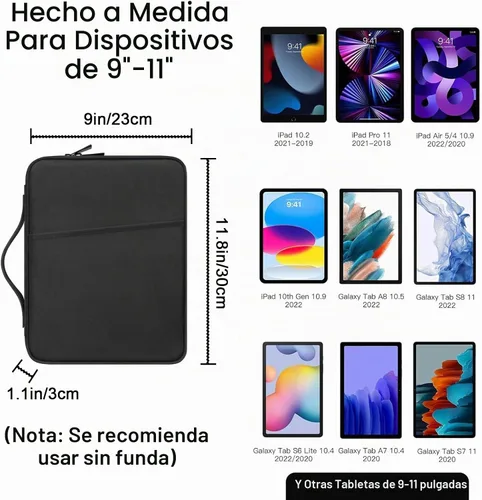 Vista 2 de Funda de transporte para tableta de 9 a 11 pulgadas para iPad Pro 11 (2022-2018), iPad 10.9 (10.ª generación), iPad Air (5/4ª generación), Galaxy