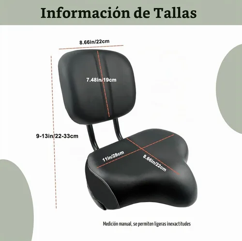 Vista 2 de THALOUS Asiento de bicicleta con respaldo de gran tamaño, cómodo, repuesto de silla de montar de bicicleta, espuma viscoelástica suave, cojín Negro