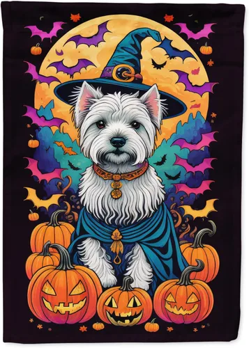 Vista 82 de Caroline's Treasures DAC1466GF - Bandera decorativa para jardín de Halloween de Affenpinscher Witchy para jardín, decoración para patio exterior