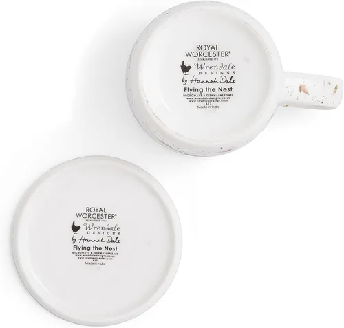 Vista 5 de Royal Worcester Wrendale Designs Flying the Nest - Juego de taza y posavasos Taza de café de 11 onzas con posavasos Hecho de porcelana fina