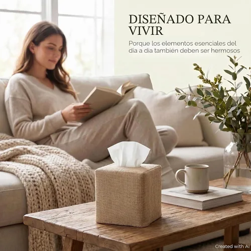 Vista 5 de Elegante cubierta de caja de pañuelos - Soporte de arpillera para cajas