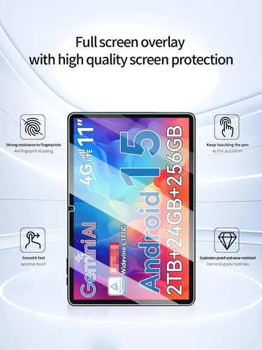Vista 2 de Protector de pantalla para tableta TABWEE W90 2025 Android 15 de 11 pulgadas, dureza 9H antiarañazos, sensible al tacto, bordes redondeados 2.5D