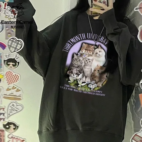 Vista 2 de Sudadera de gato para mujer, sudadera de gran tamaño para mujer, sudadera Y2K, ropa Y2K
