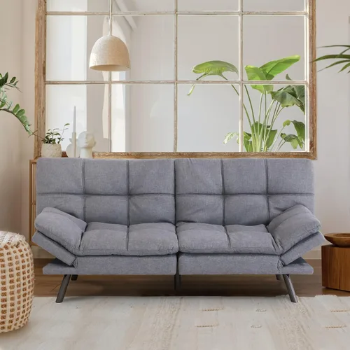 Vista 10 de Hcore Sofá cama convertible con respaldo dividido para sala de estar, oficina, apartamento, sofá biplaza de espuma viscoelástica, sofá pequeño Gris