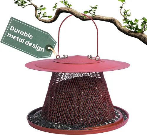 Vista 12 de No/No Red Cardinal c00322 alimentador de aves, Paquete de 1, Rojo Holds Up to 15 Birds Simultaneously, Metal Hanging Feeder for Outdoors, Mesh