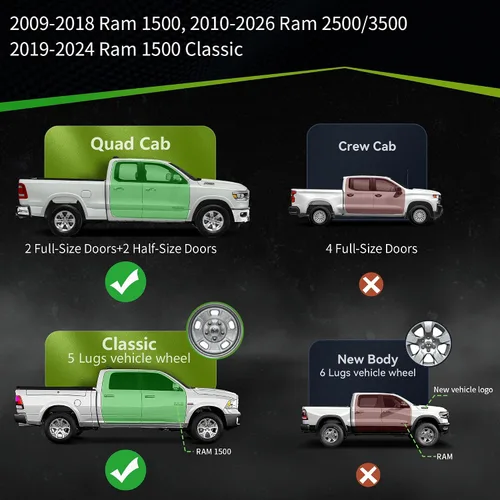 Vista 2 de Estribos de 6 pulgadas compatibles con Dodge Ram 1500 Quad Cab/Extended Cab 2009-2018, Dodge Ram 1500 Classic 2019-2024, barras Nerf de caída