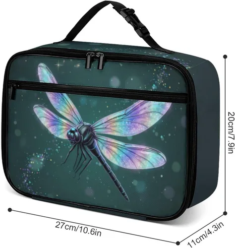 Vista 5 de Lonchera reutilizable de libélula con aislamiento, bolsa enfriadora, lonchera para comida y comida, bolsa de mano para mujeres, niños, niñas