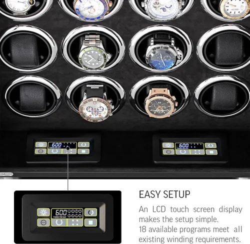 Vista 5 de Enrollador de reloj para 16 relojes automáticos con retroiluminación LED y control de pantalla táctil LCD