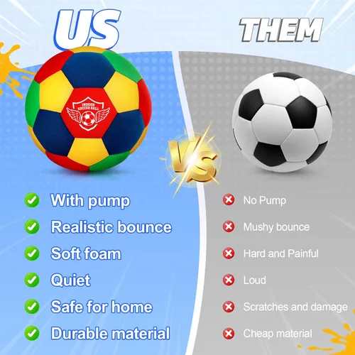 Vista 6 de HopeRock Pelota de Fútbol Blanda de Espuma para Interior Tamaño 4 para Niños para Tu Hogar, Ligera Segura y Divertida para Entrenamiento