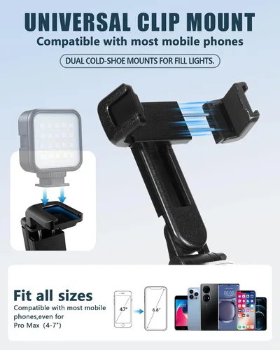 Vista 3 de Trípode de bolsillo para teléfono, trípode portátil 3 en 1 para selfie stick con control remoto, rotación de 360°, soporte de trípode para teléfono