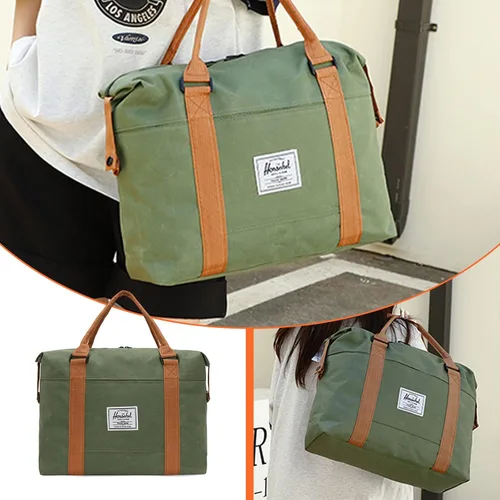 Vista 2 de Bolsa de viaje para artículos personales, bolsas de gimnasio expandibles, bolsas de lona para deportes y viajes de fin de semana, Verde, Grande