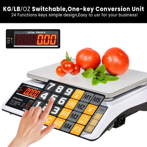 Vista 3 de Báscula comercial de alimentos de 88 libras y 66 libras, calculadora de precios, conteo preciso y pantalla LED doble, báscula digital de cálculo