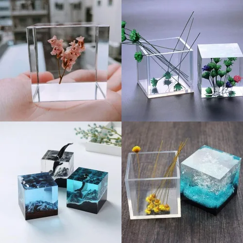 Vista 3 de 4 moldes de fundición de resina de silicona transparente, esfera grande de molde de resina epoxi transparente, cubo, triangular, moldes de diamante