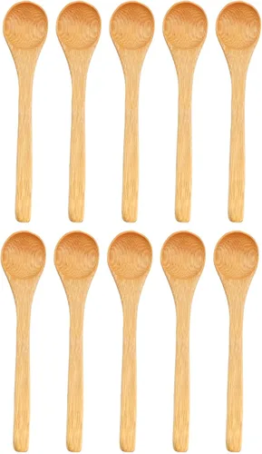 Vista 11 de BambooMN Cucharas de bambú para servir, mini cuchara de azúcar con sal, pequeñas cucharas de madera para especias, ovalada negra de 3.5 pulgadas, 10