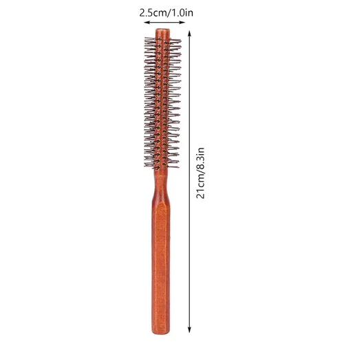 Vista 8 de Cepillo de pelo redondo para secado con nailon suave, cepillo de pelo redondo rizado en caliente con mango de madera, unisex para secado con soplado