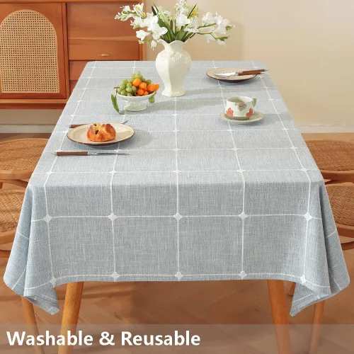 Vista 5 de TruDelve Cotton Square Tablecloths 52x52 Inch Card Table Tablecloth Blue Fabric Farmhouse Tablecloth(Blue,52"x52",Square)
