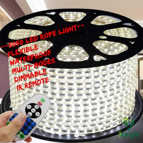 Vista 16 de Tira de luces LED de color blanco cálido, AC 110-120V, flexible/resistente al agua/función de múltiples modos/regulable, cuerda de luces LED SMD5050