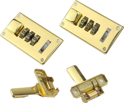 Vista 4 de Cerradura de combinación de maleta de equipaje, hebilla de bloqueo de contraseña de 3 dígitos para caja de herramientas, con tornillos (dorado)
