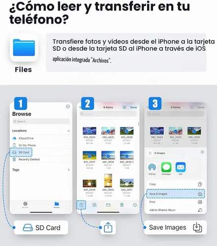 Vista 6 de Lector de tarjetas SD para iPhone iPad, Oyuiasle visor de tarjeta SD digital para cámara de vigilancia con ranura dual para MicroSD/SD, adaptador
