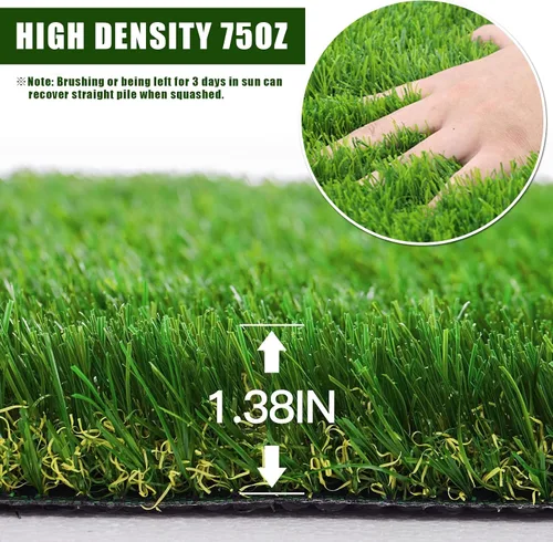 Vista 3 de Alfombra de césped artificial de 1.38 pulgadas, 3 x 3 pies, para interiores y exteriores, alfombra de césped artificial resistente de alta densidad