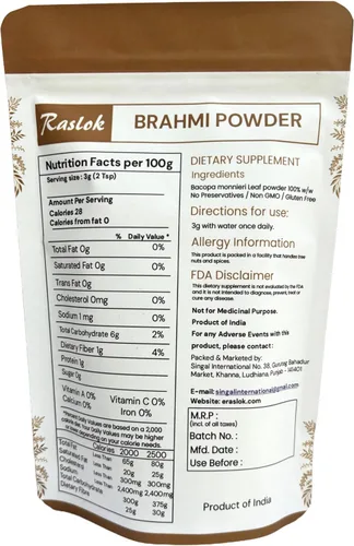 Vista 3 de Pure Brahmi Powder Polvo de bacopa Promueve el crecimiento del cabello (3.52 onzas)