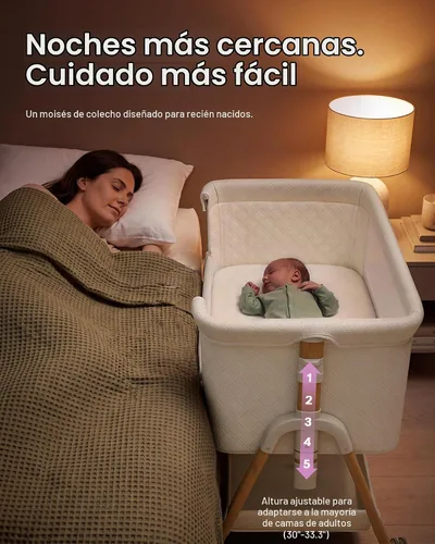 Vista 2 de HARPPA - Moisés para dormir de noche, cuna 3 en 1 con colchón Crema