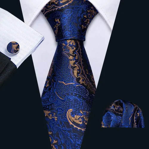 Vista 6 de YOHOWA Conjunto de corbata de boda para hombre, corbatas de cachemira con pañuelo, gemelos de seda formal para negocios