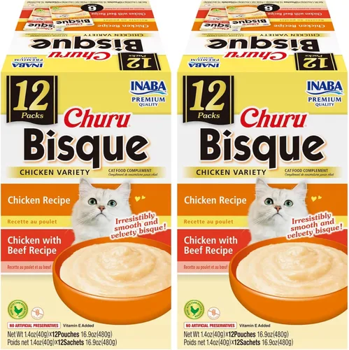 Vista 15 de INABA Churu Bisque para gatos mayores de 10 años, Puré cremoso en sobre, 1.4 onzas por sobre, 12 sobres en total, Receta de atún con salmón