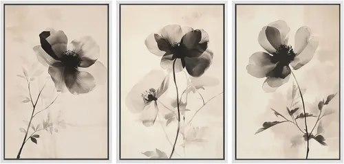 Vista 43 de SIGNWIN Lienzo enmarcado para pared, juego de arte de collage de hojas transparentes en blanco y negro, ilustraciones de naturaleza silvestre, arte