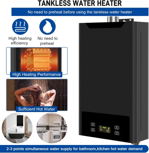Vista 3 de Calentador de agua sin tanque de gas natural, 4.74GPM 18L en interiores, calentador de agua de gas caliente instantáneo, calentador de agua natural