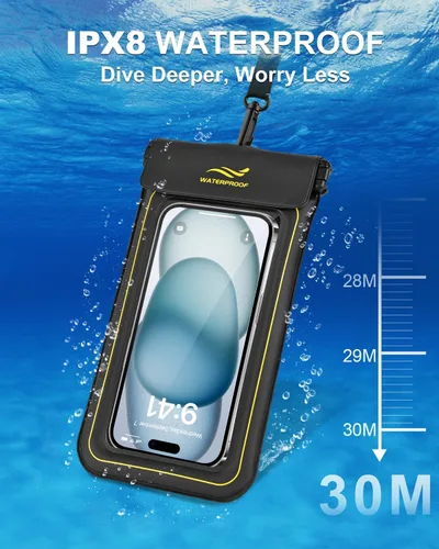 Vista 3 de Funda impermeable 2 en 1 para teléfono y brazalete para teléfono, funda impermeable subacuática para teléfono con correa desmontable, bolsas
