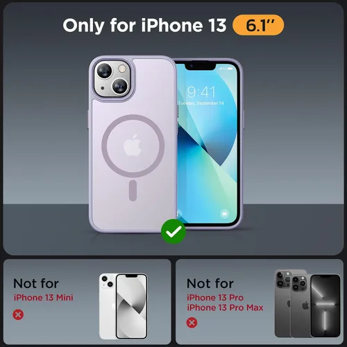 Vista 2 de Miracase - Funda magnética para iPhone 13 de 6.1 pulgadas (compatible con MagSafe) (con 2 protectores de pantalla), protección de grado militar