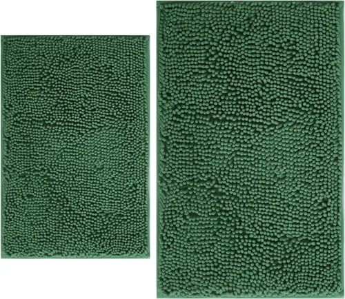 Vista 29 de Juegos de alfombras de baño de 2 piezas, alfombra de baño de felpilla extra suave ultra absorbente, alfombra de baño con base antideslizante de PVC