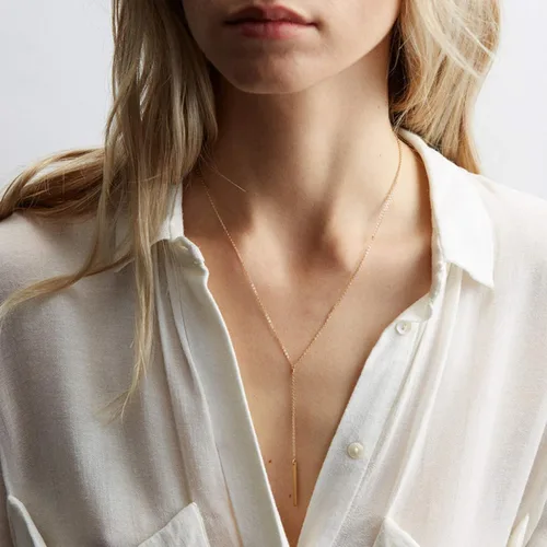 Vista 3 de Estendly - Collar refinado con colgante en forma de luna y oro de 14 quilates, collar en capas, sencillo, para mujer.
