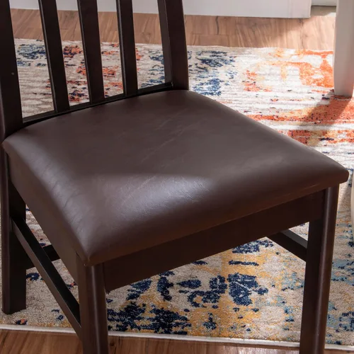 Vista 5 de Linon Kennerli - Juego de 2 sillas de comedor con asiento tapizado de piel sintética, color marrón