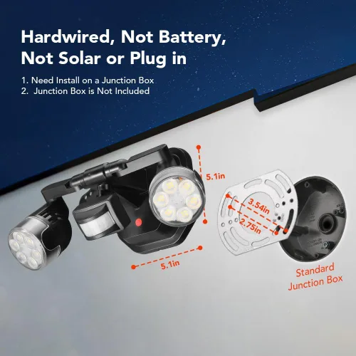 Vista 2 de OREiN Luz de seguridad con sensor de movimiento para exteriores, luz LED reflectora de doble cabeza ajustable, 3 modos