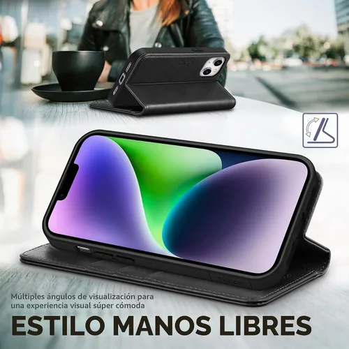 Vista 5 de TUCCH Funda tipo cartera con 3 ranuras para tarjetas para iPhone 14