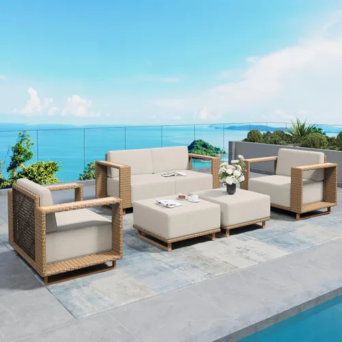 Vista 26 de SUNSHINE VALLEY 8 muebles seccionales de patio con cojín de 10 pulgadas de Beige-seccional